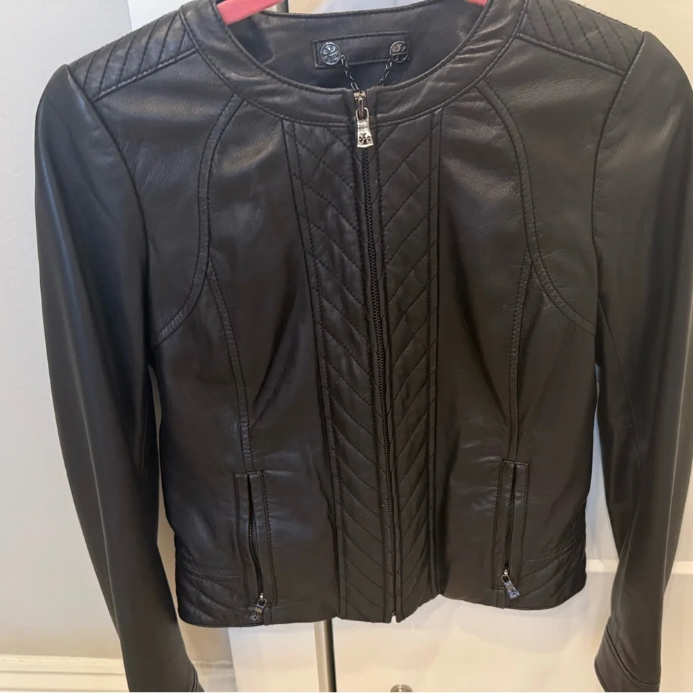 Women's Tory Burch Daphne Black  Leather Jacket EUC - Picture 2 of 7